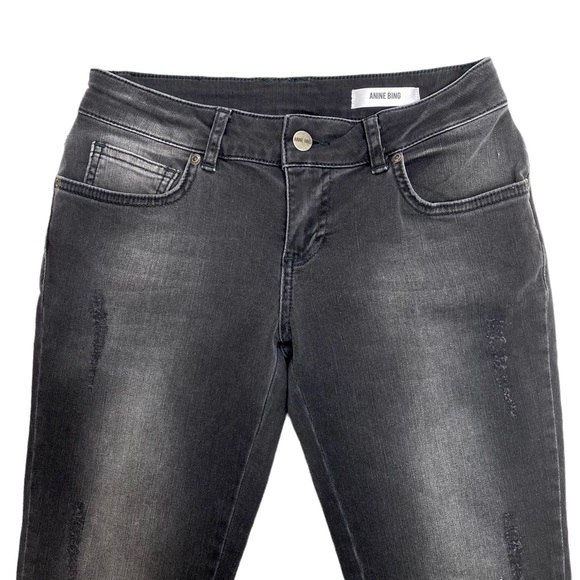 Anine Bing Low Pocket Distressed Knee Skinny Jeans in Washed Black - Picture 3 of 9